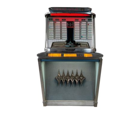 1961 Rock-Ola 1488 Jukebox. 120 selection jukebox playing 33 RPM records. It comes with 25 records. The jukebox appears to be