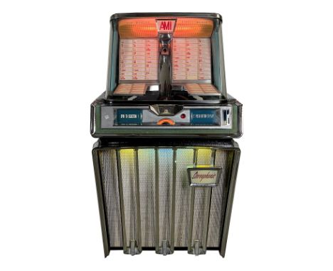 1959 AMI JDJ-200 Jukebox. 200 selection jukebox playing 45 RPM records. It comes with 100 records. The jukebox appears to be 