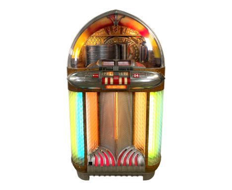 1948-49 Wurlitzer 1100 "Bomber Nose" Jukebox. 24 selection jukebox playing 78 RPM records, comes without records. The jukebox