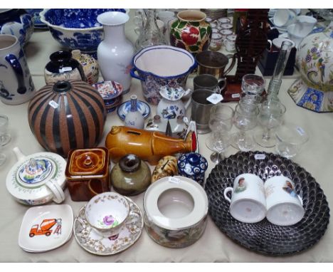 Vases, a lamp base, Coronation Ware etc 