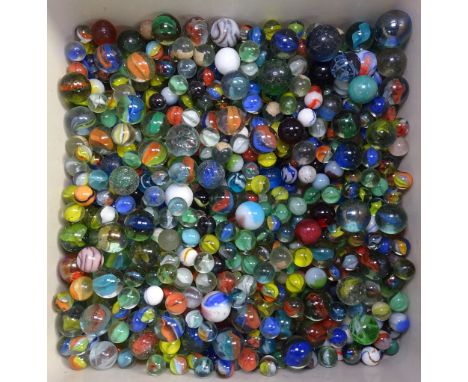 A box of Vintage glass marbles, including alleys 