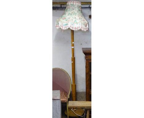 A mid-century stained beech standard lamp and shade 