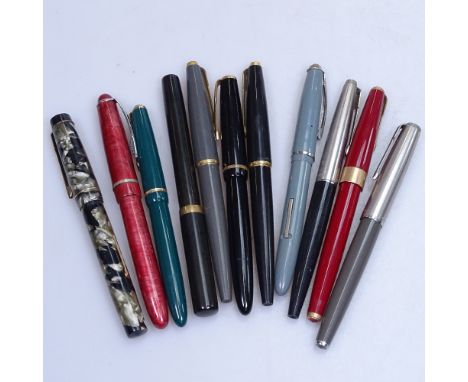 Vintage fountain pens, including Ozmiroid, Parker and Platignum 