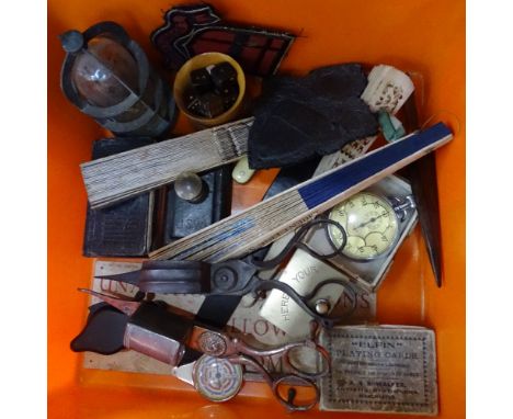 Fans, candle snuffers, a lamp, and other interesting items 