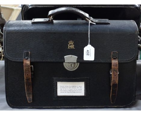 A vintage leather Government briefcase with Crown and ER motif 