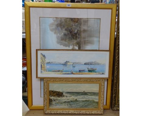 Various watercolours and oils, including R Blackwell, lake scene (4) 