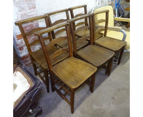 A set of 6 Vintage elm-seated Sunday School chairs 