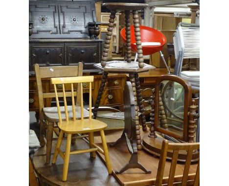 2 child's chairs, 2 swing toilet mirrors, and 2 bobbin turned occasional tables 