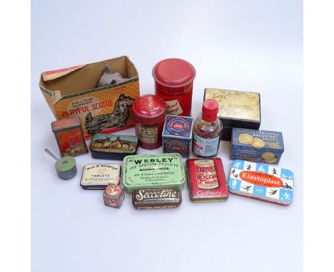 Friction Scottie, Vintage miniature tins, pillar box money boxes etc 