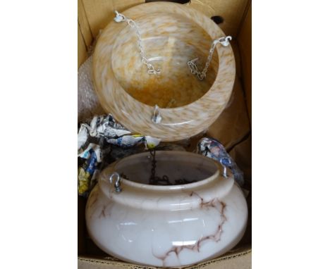 2 Vintage glass ceiling bowls with chains 