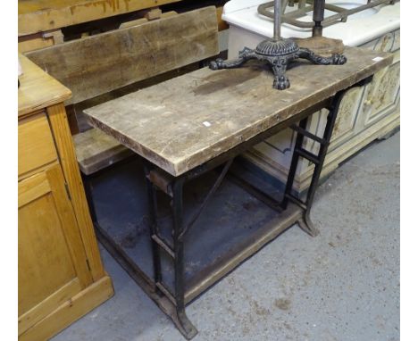 A Vintage pine and cast-iron double school desk, W97cm 