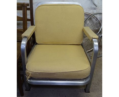 A 1950s American tempered aluminium lounge chair, by US chaircraft for the United States Army Medical Corps, with printed mar