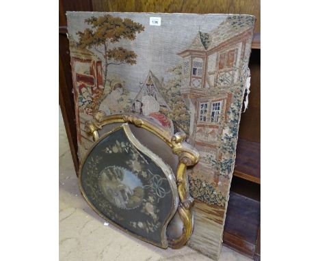 Needlepoint embroidered panel, silk embroidery etc (3) 