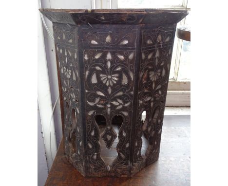 A Persian octagonal hardwood and mother-of-pearl inlaid stool/occasional table, H45cm 