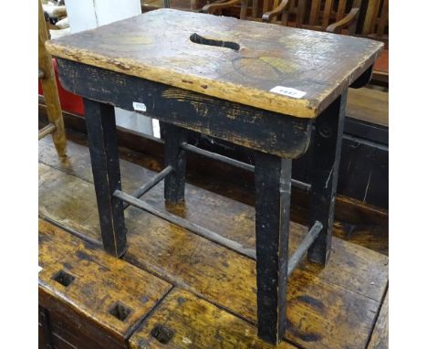 An Antique painted pine stool, W45cm 