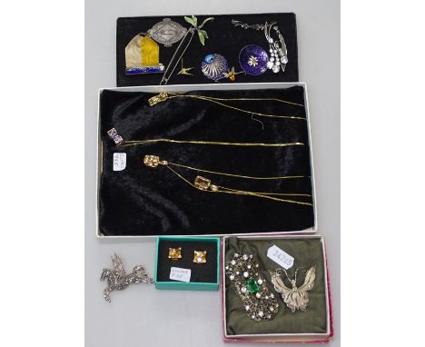 A collection of silver enamel and paste jewellery, to include brooches and necklaces 