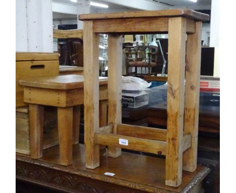 A pine joined stool and a small pine milking stool 