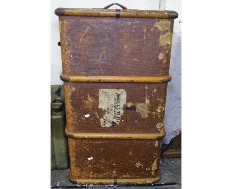 A large Vintage slat-bound trunk 