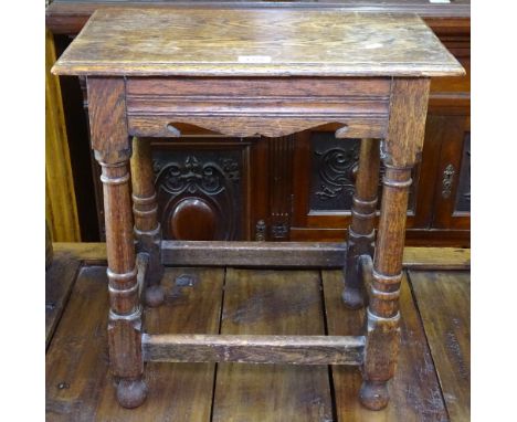 An oak joint stool with turned baluster legs, W48cm, H53cm 