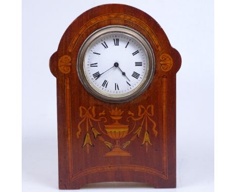 A marquetry decorated mantel clock, 26cm 