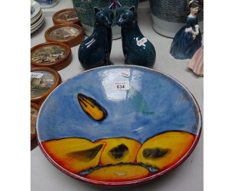 A Poole Pottery dish, 27cm, and a pair of Poole cats 