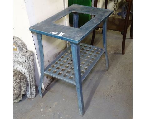 A Vintage Continental enamelled 2-tier stand, H60cm, monogrammed EC 