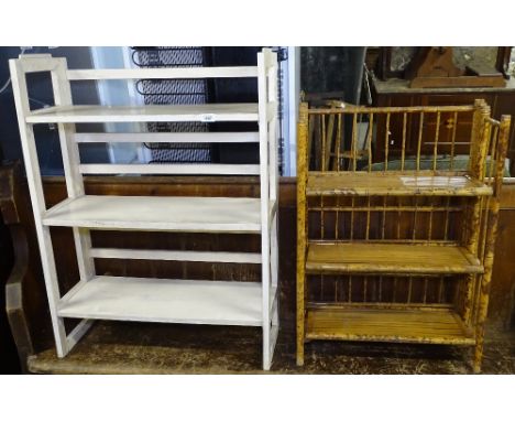 Vintage bamboo folding bookshelves, and a set of painted pine folding bookshelves (2) 