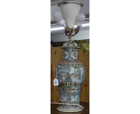 A Chinese baluster jar and cover converted to a table lamp 