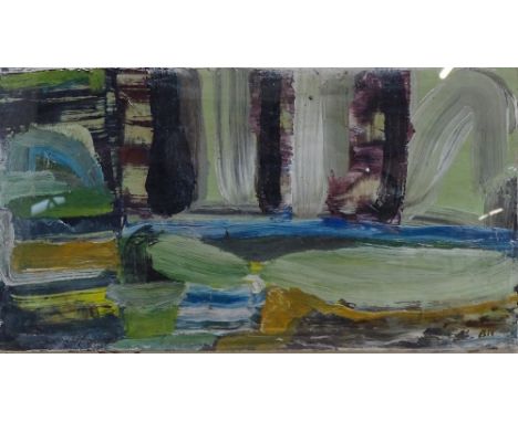 20th century oil on panel, abstract, initialled BN, 6.5" x 12", framed 