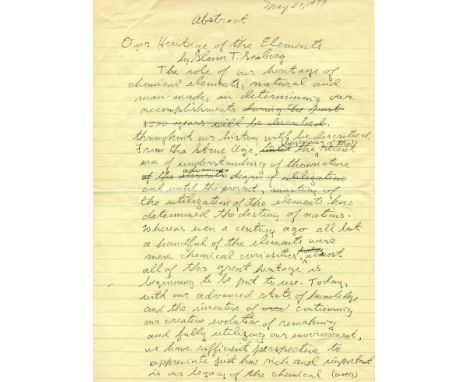 SEABORG GLENN T.: (1912-1999) American Chemist, Nobel Prize winner for Chemistry, 1951. Autograph Manuscript Signed, Glenn T.