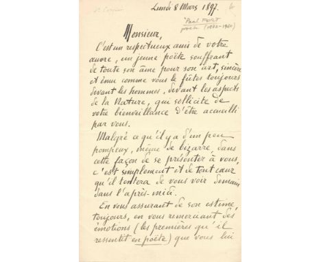 FORT PAUL: (1872-1960) French Poet. A Symbolist who founded literary reviews with Apollinaire. Best known for his Ballades Fr