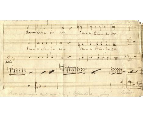 OFFENBACH JACQUES: (1819-1880) German-born French Composer. Autograph Musical Manuscript, unsigned, two pages, oblong 4to, n.