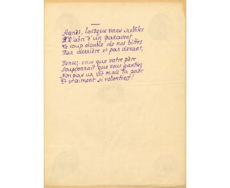 LOUYS PIERRE: (1870-1925) French Poet and Novelist. An excellent autograph manuscript poem by Louys, one page, 4to, being an 