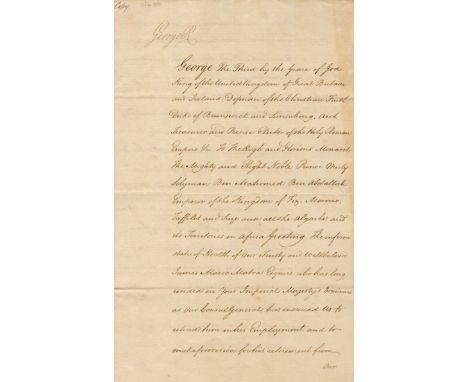 [GEORGE III]: (1738-1820) King of the United Kingdom 1760-1820. Contemporary Manuscript copy of a D.S., being a letter of cre