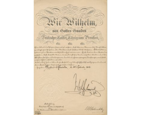 WILHELM II: (1859-1941) German Emperor & King of Prussia 1888-1918. A good D.S., Wilhelm R, a large and bold ink signature, o