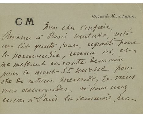 MAUPASSANT GUY DE: (1850-1893) French Writer. A.L.S., Maupassant, two pages, 12mo, Paris, n.d., on his personal printed stati