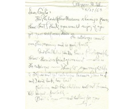 O'KEEFFE GEORGIA: (1887-1986) American Artist. A.L.S., with her initial G, one page, 4to (onion skin paper), Abiquiu, New Mex