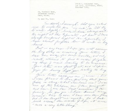 KELLY GEORGE: (1887-1974) American Playwright. A.L.S., George Kelly, two pages, 4to, Sun City, California, 2nd November 1966,