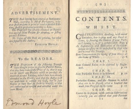 HOYLE EDMOND: (1672-1769) English Authority on the rules and play of Card Games. Rare book signed, a hardback edition of Mr. 