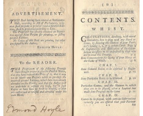 HOYLE EDMOND: (1672-1769) English Authority on the rules and play of Card Games. Rare book signed, a hardback edition of Mr. 