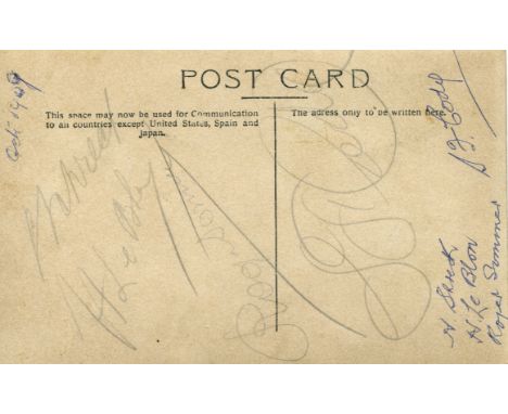 AVIATION: A vintage postcard photograph depicting Roger Sommer seated in a Farman biplane on an airfield, individually signed