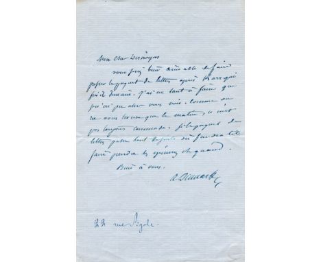 DUMAS ALEXANDRE: Fils (1824-1895) French Author and Dramatist. A.L.S., A Dumas f, one page, 8vo, Rue Pigale, Paris, n.d., to 
