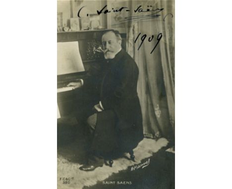 SAINT-SAENS CAMILLE: (1835-1921) French Composer. A good signed 3.5 x 5.5 postcard photograph of Saint-Saens, the image depic