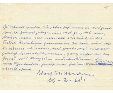 EICHMANN ADOLF: (1906-1962) German Nazi SS-Obersturmbannfuhrer of World War II. Rare autograph manuscript signed `Adolf Eichm