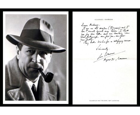 SIMENON GEORGES: (1903-1989) Belgian Writer, creator of the fictional detective Jules Maigret. Unusual autograph letter in En