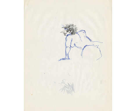 FELLINI FEDERICO: (1920-1993) Italian Film Director, Academy Award winner. An original blue and black pen and ink sketch, uns