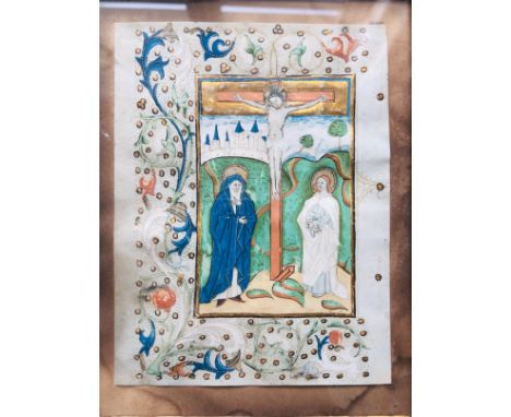 ILLUMINATED MANUSCRIPT: Very attractive religious illuminated manuscript of the XVth Century, one page, vellum, 4.5 x 5.5 (11