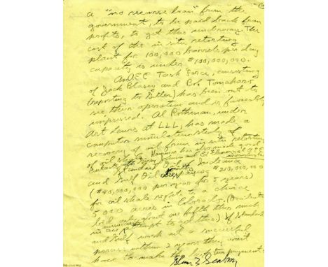 SEABORG GLENN T.: (1912-1999) American Chemist, Nobel Prize winner for Chemistry 1951. Autograph Manuscript signed, Glenn T. 