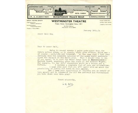 AUDEN W. H.: (1907-1973) Anglo-American Poet. A good T.L.S., W. H. Auden, one page, 4to, Buckingham Gate, London, 30th Januar