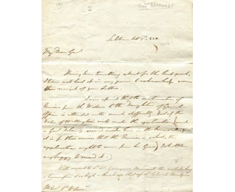 BATHURST HENRY: (1762-1834) 3rd Earl Bathurst. English Politician who served as Foreign Secretary 1809 and as Secretary of St